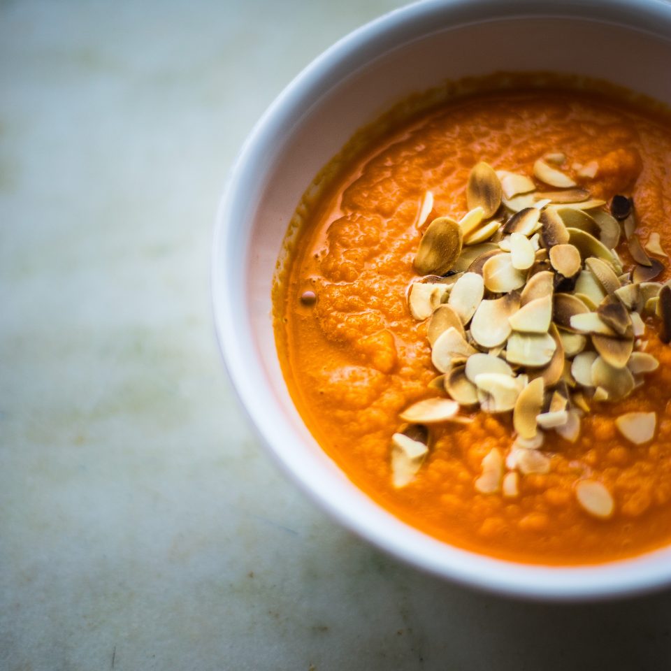 Carrot soup with almond cream